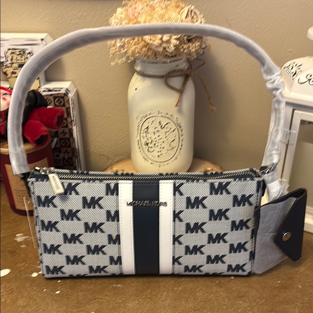 Michael Kors White and Blue Shoulder Bag with MK Logo